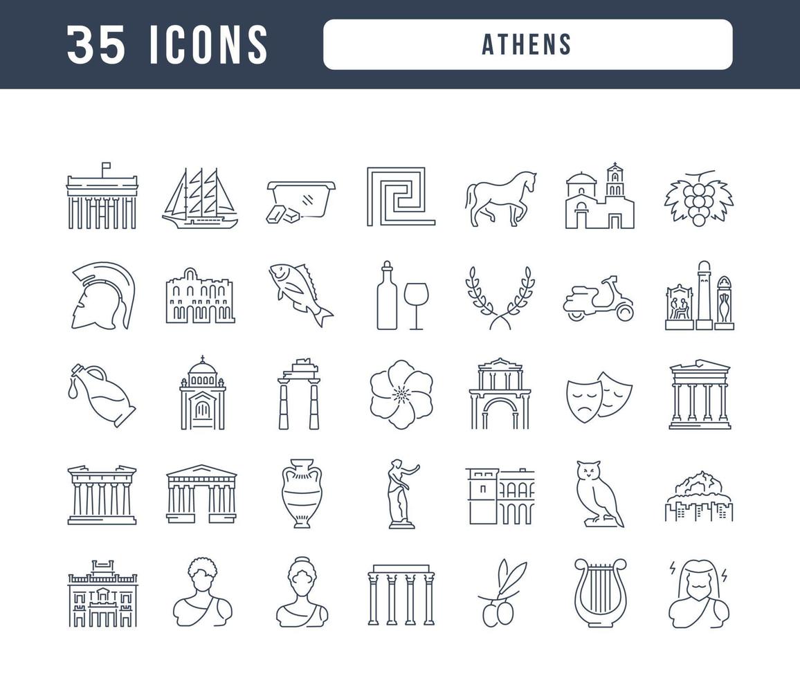 Set of linear icons of Athens vector