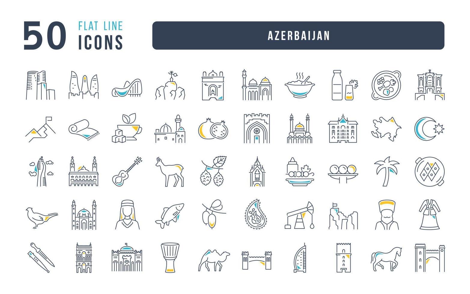 Set of linear icons of Azerbaijan vector