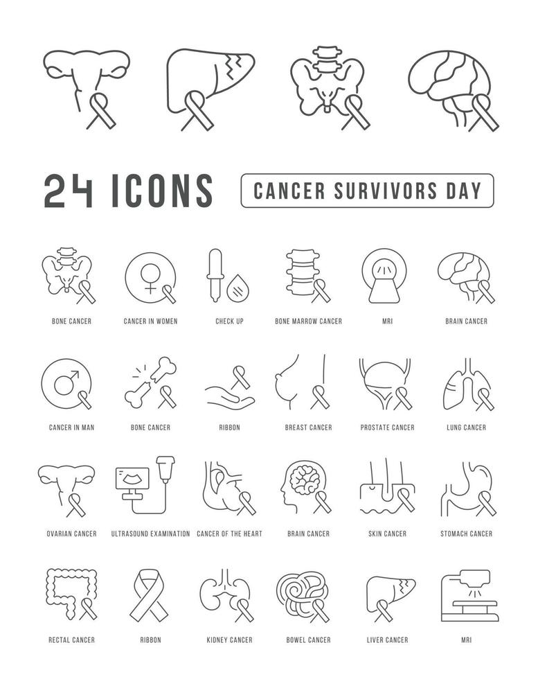 Vector Line Icons of Cancer Survivors Day