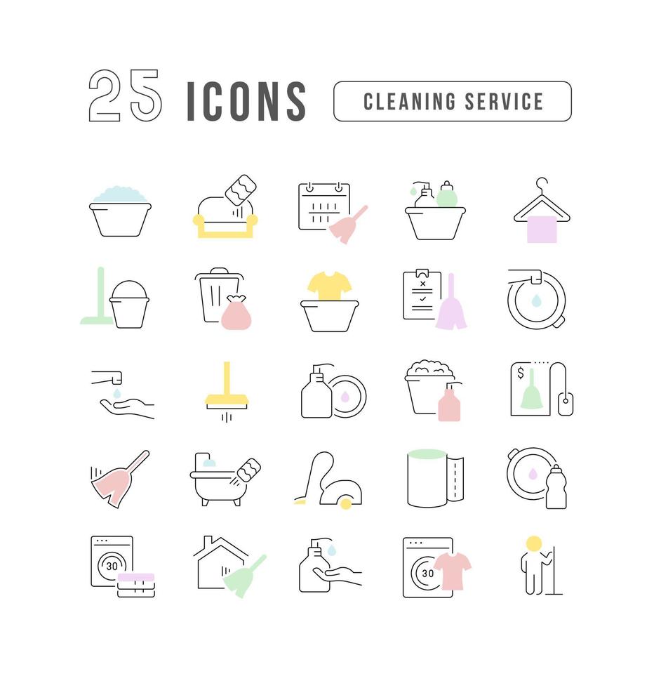 Set of linear icons of Cleaning Service vector