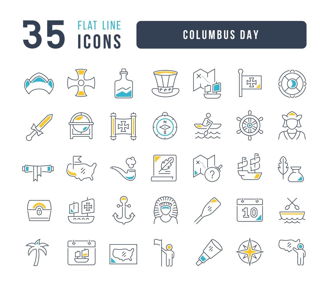 Set of linear icons of Columbus Day vector