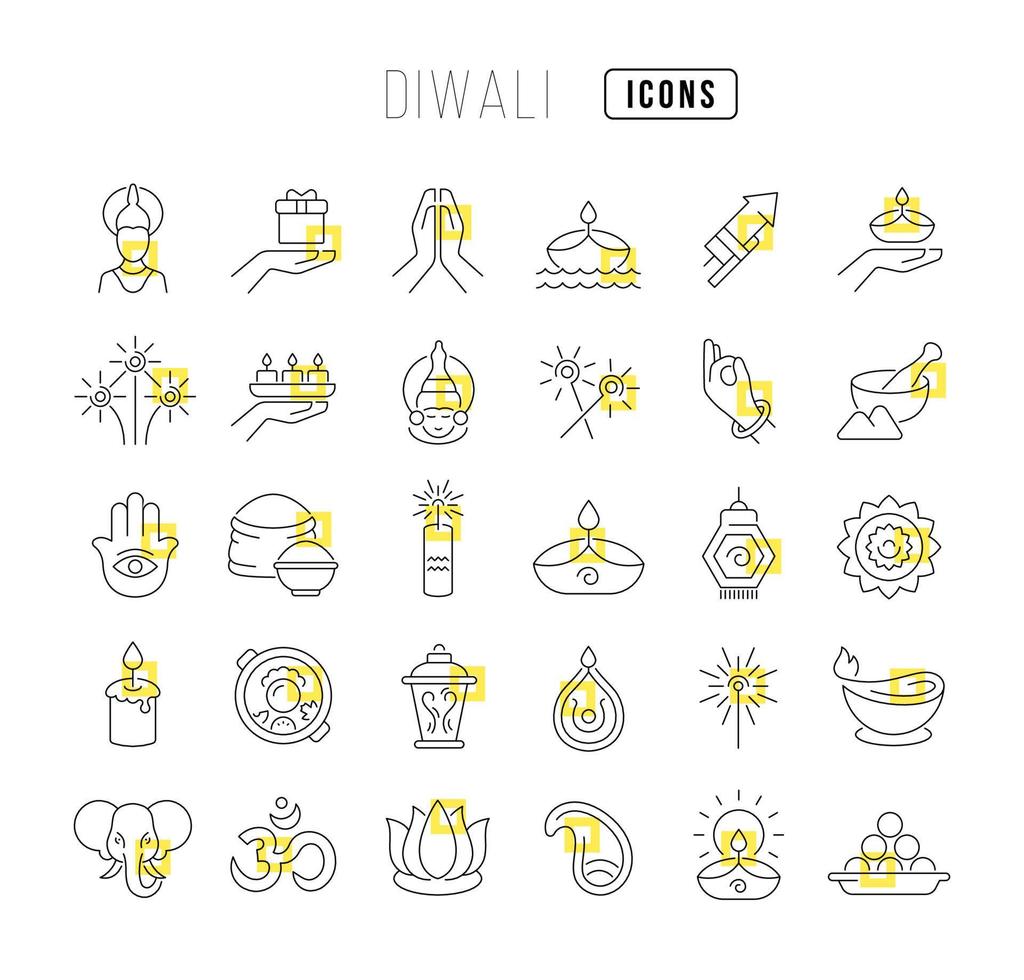 Vector Line Icons of Diwali