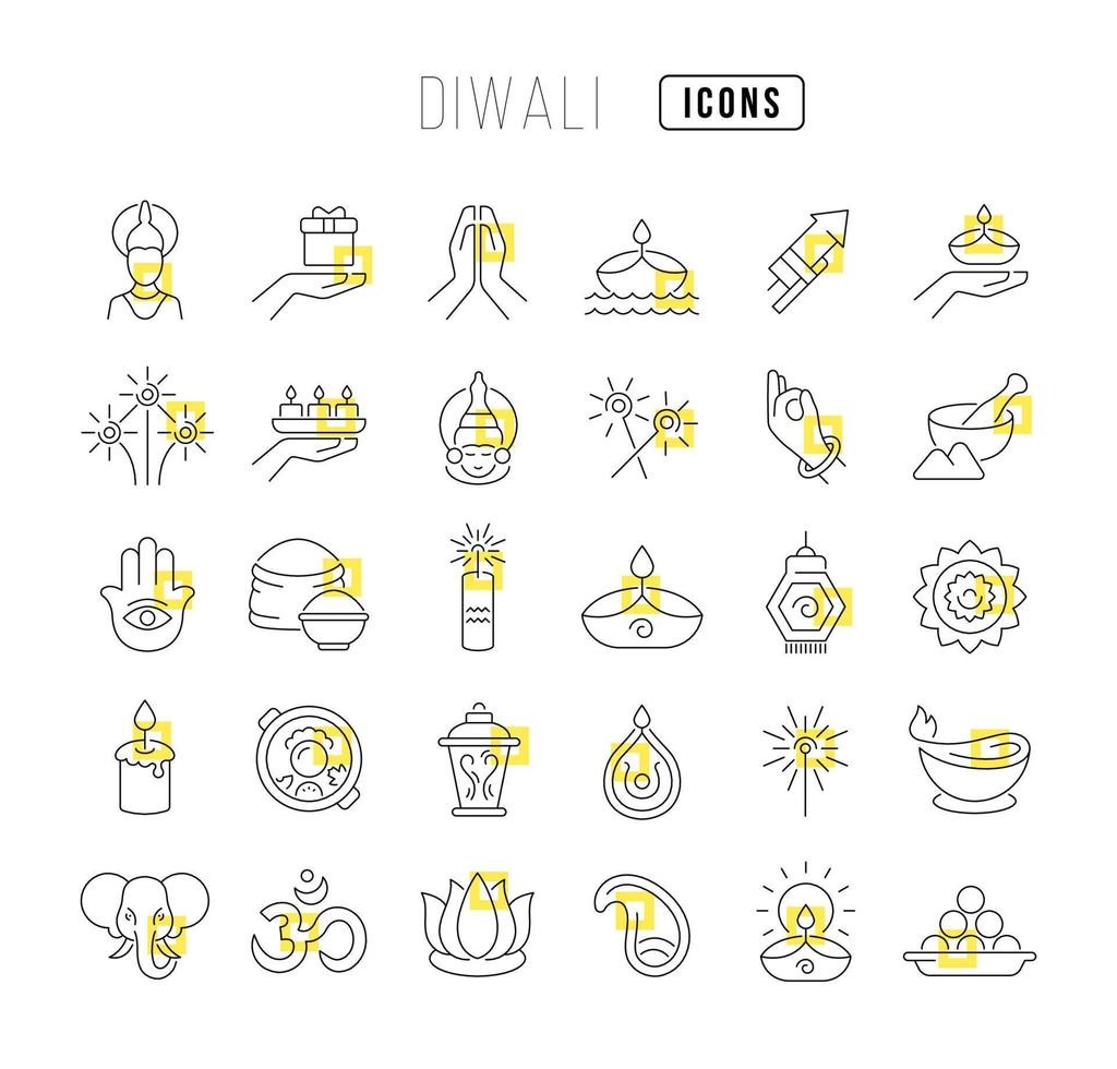 iconos de línea vectorial de diwali vector