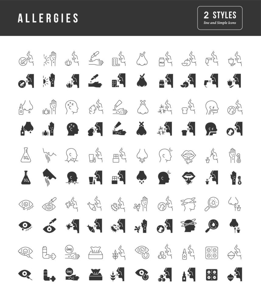 Set of simple icons of Allergies vector