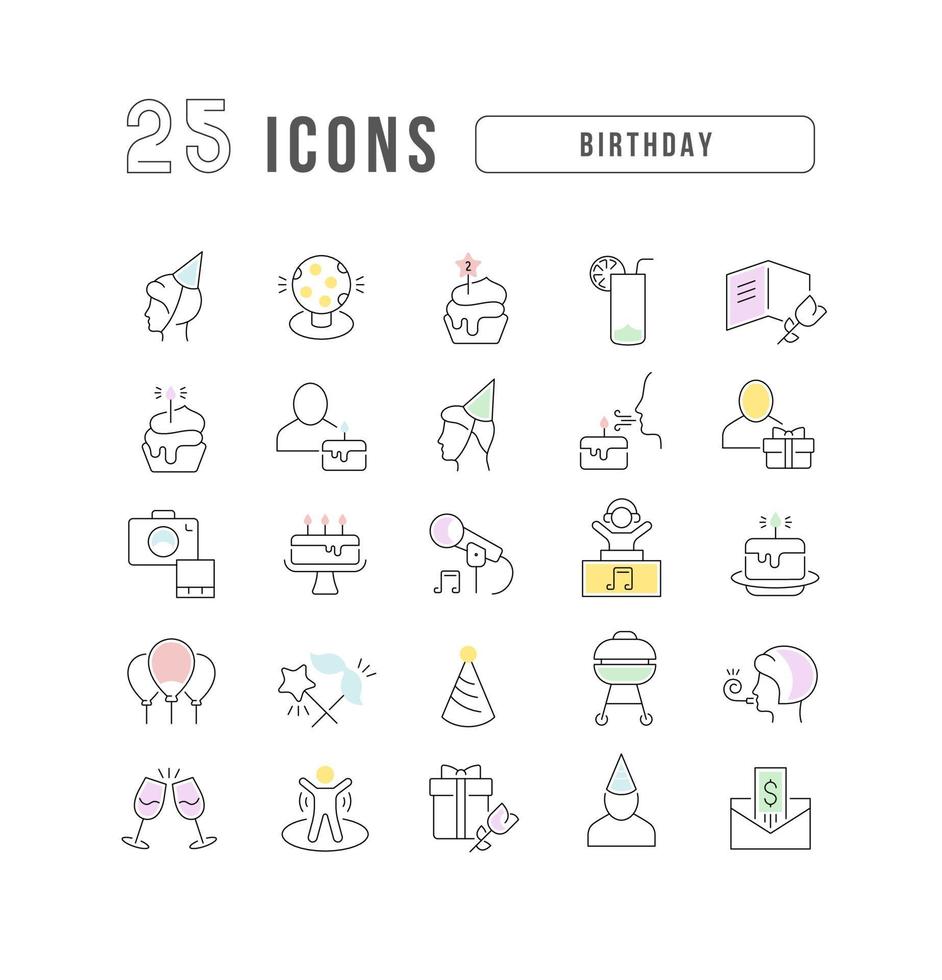 conjunto de iconos lineales de cumpleaños vector