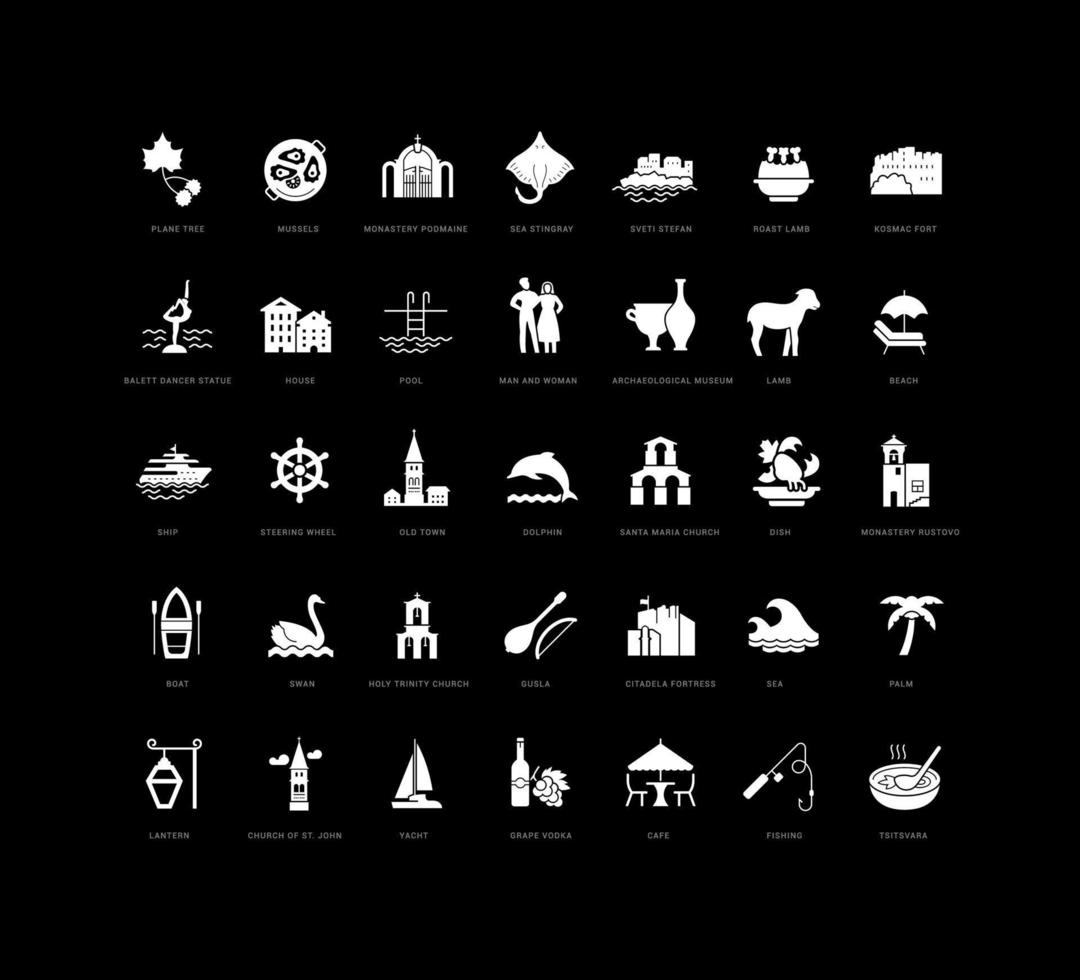 Set of simple icons of Budva vector