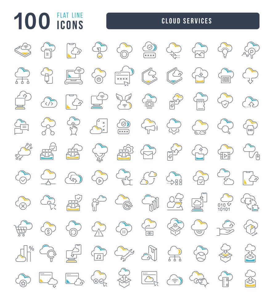 Set of linear icons of Cloud Services vector