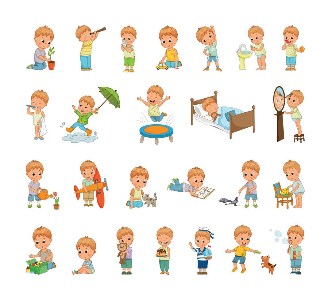 Set of Illustrations with Child Character vector