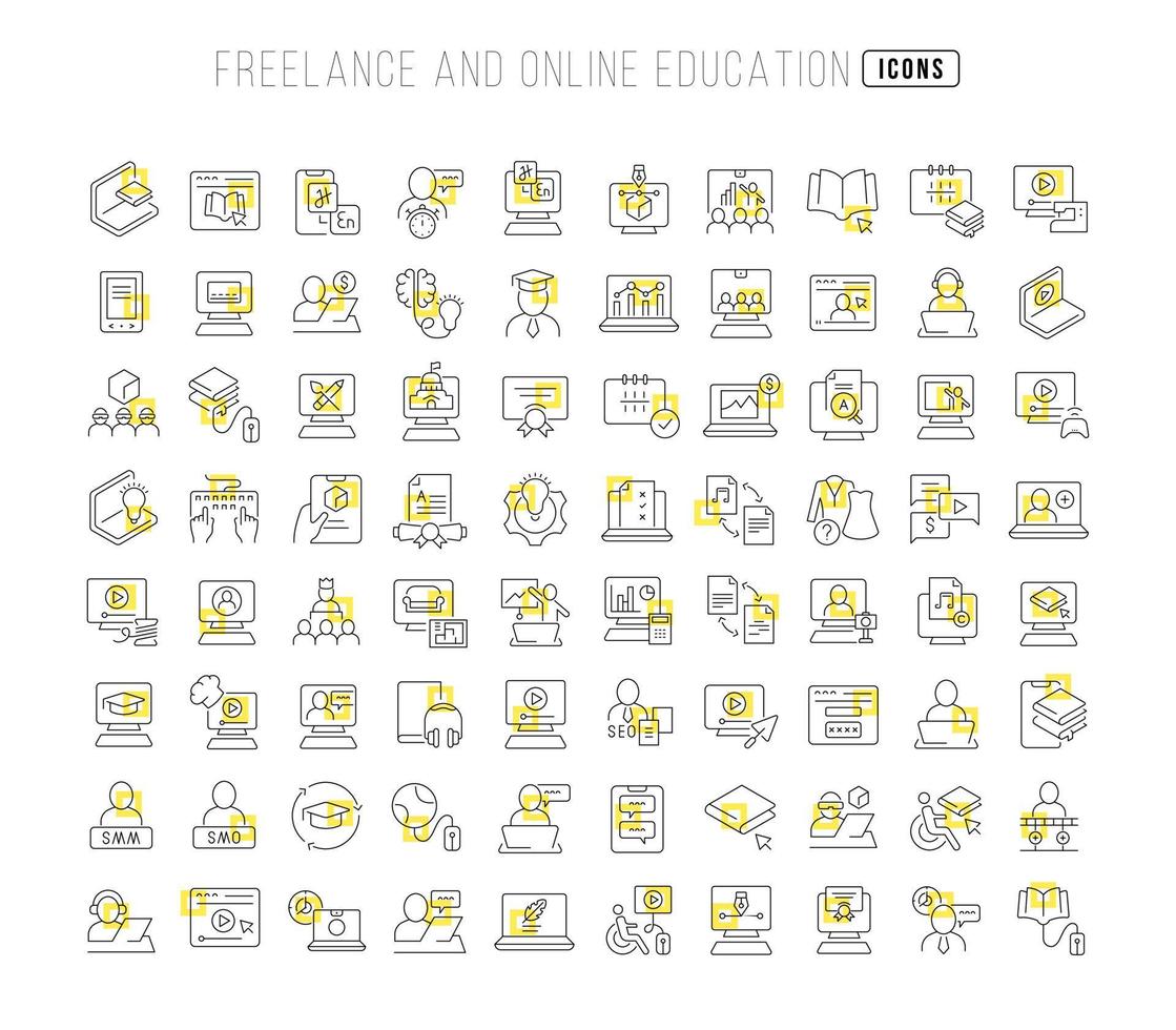 conjunto de iconos lineales de educación independiente y en línea vector