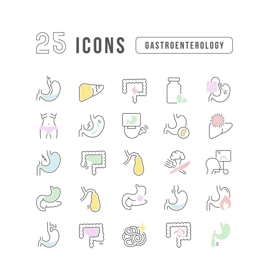 conjunto de iconos lineales de gastroenterología vector