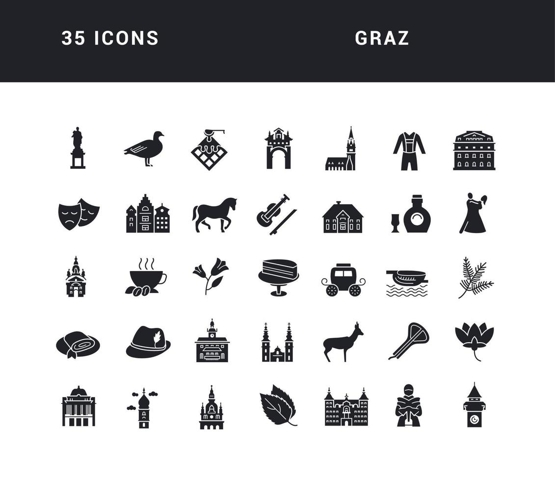 Set of simple icons of Graz vector