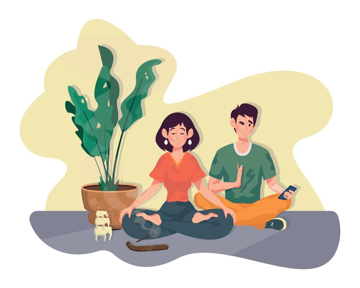 Couple Doing Yoga vector