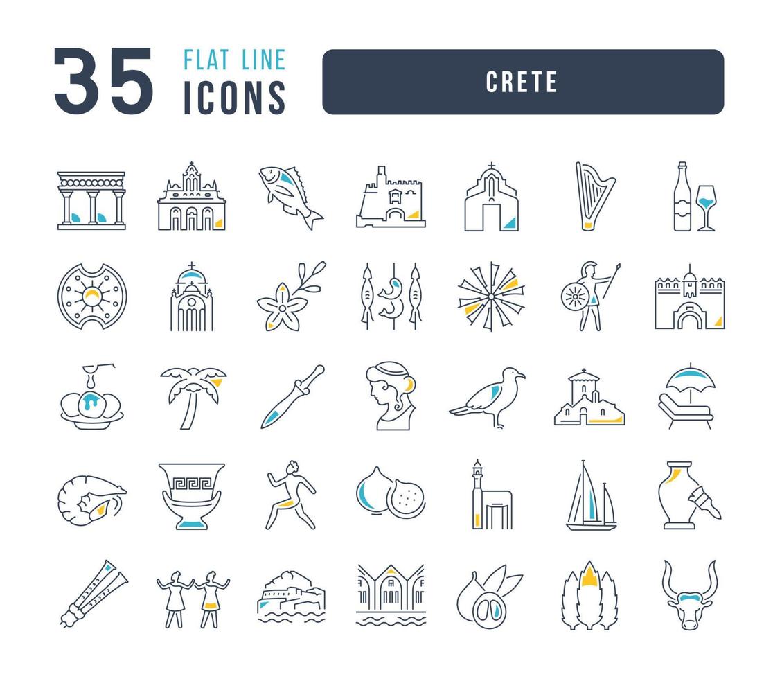 Set of linear icons of Crete vector