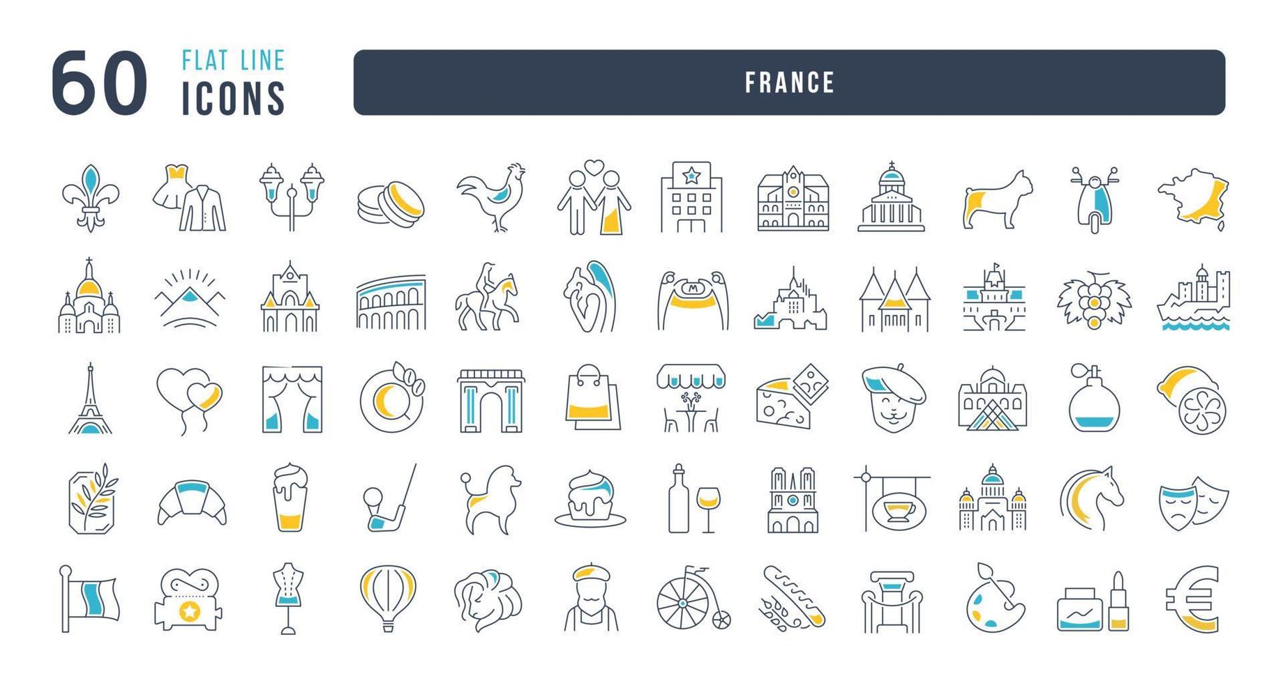 conjunto de iconos lineales de francia vector