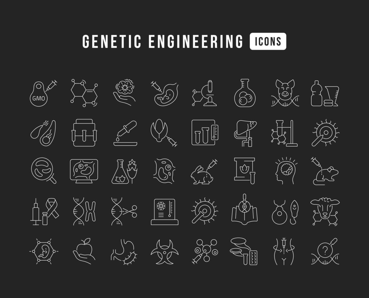 Set of linear icons of Genetic Engineering vector