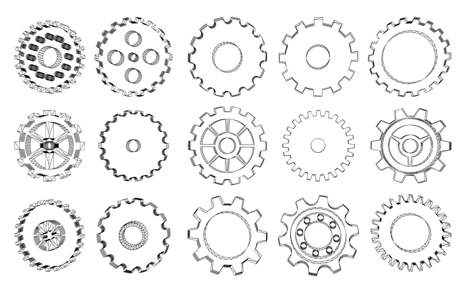 conjunto de engranajes monocromáticos vector