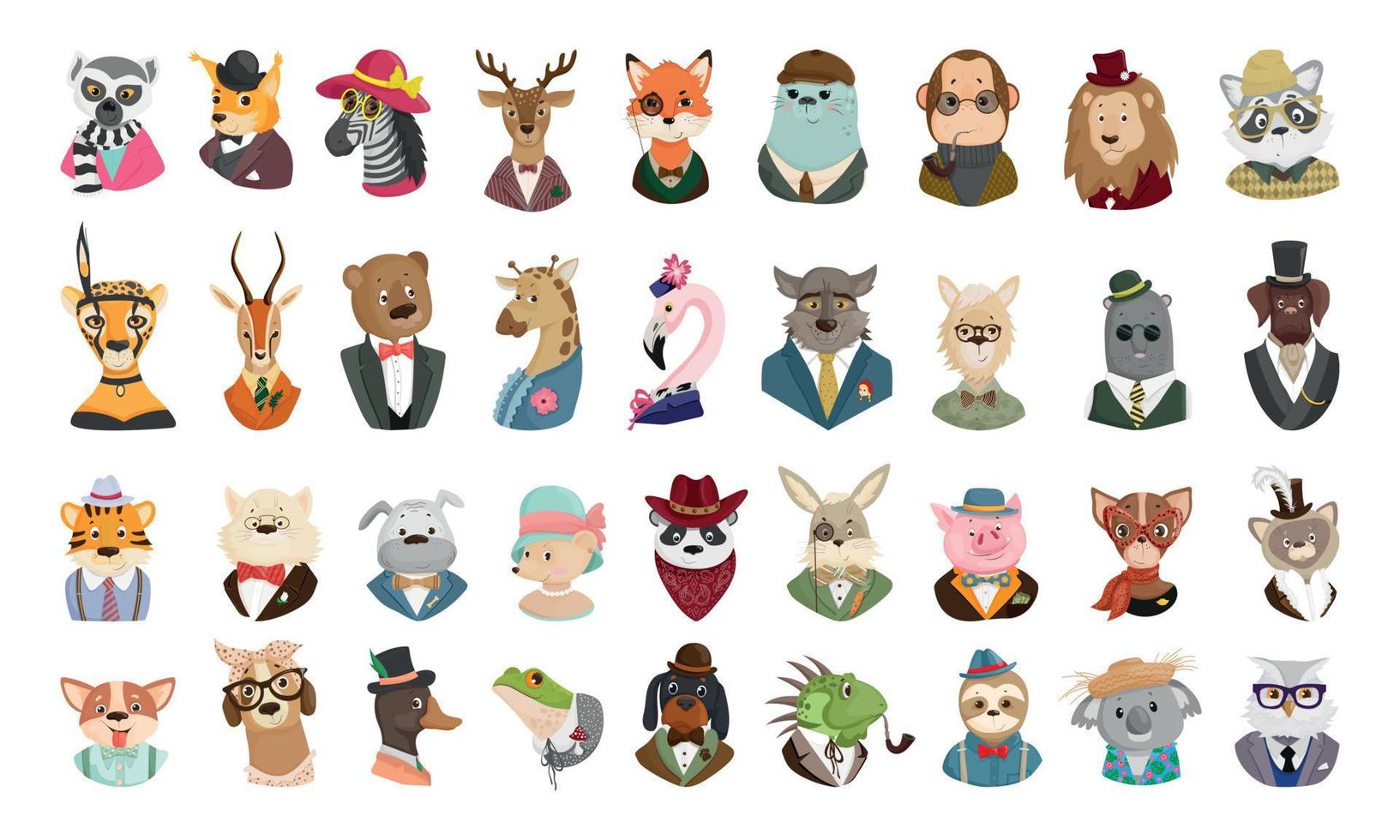 conjunto de retratos de animales divertidos vector