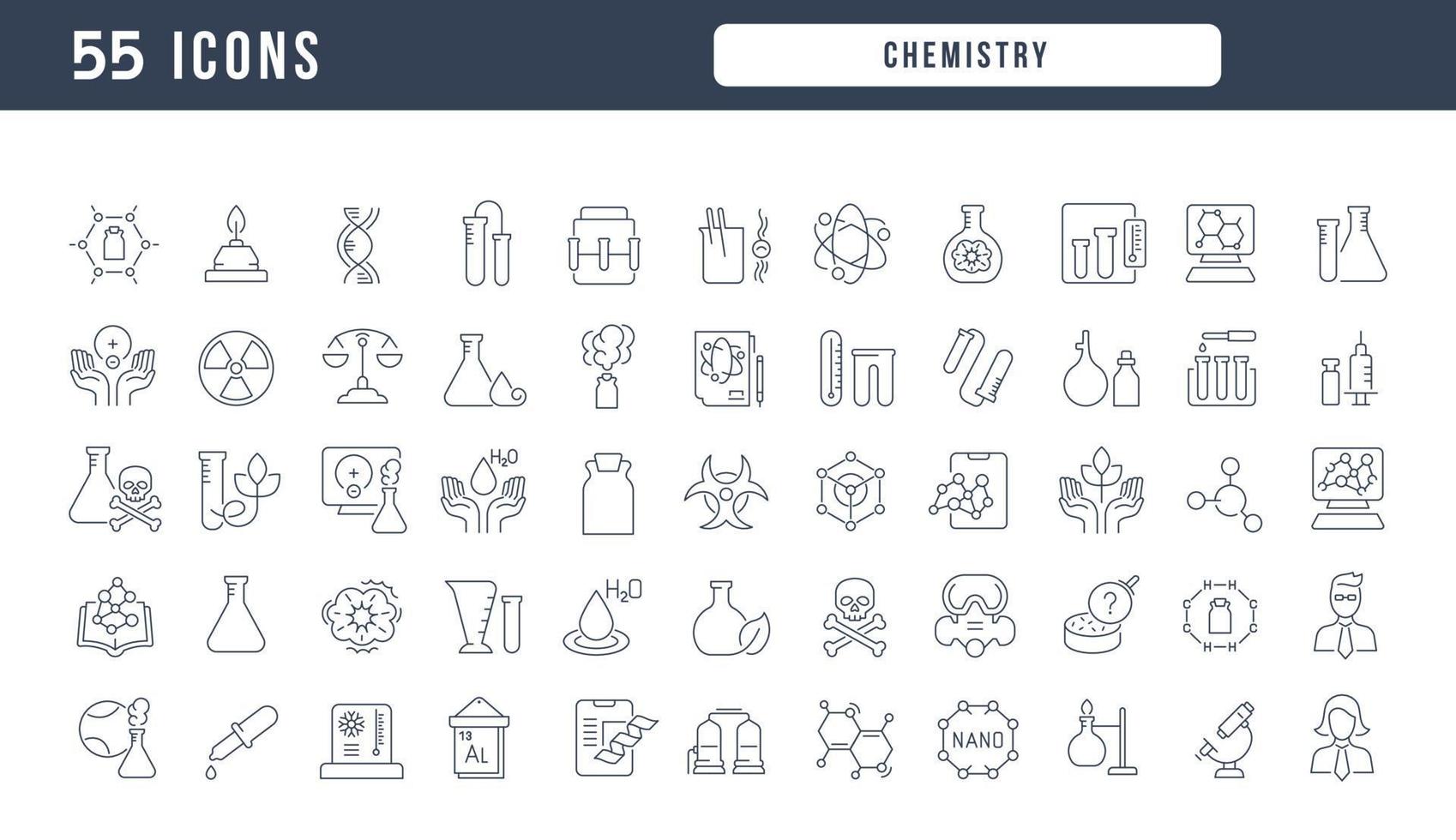 Set of linear icons of Chemistry vector