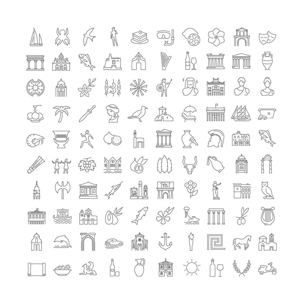 Set of linear icons of Greece vector