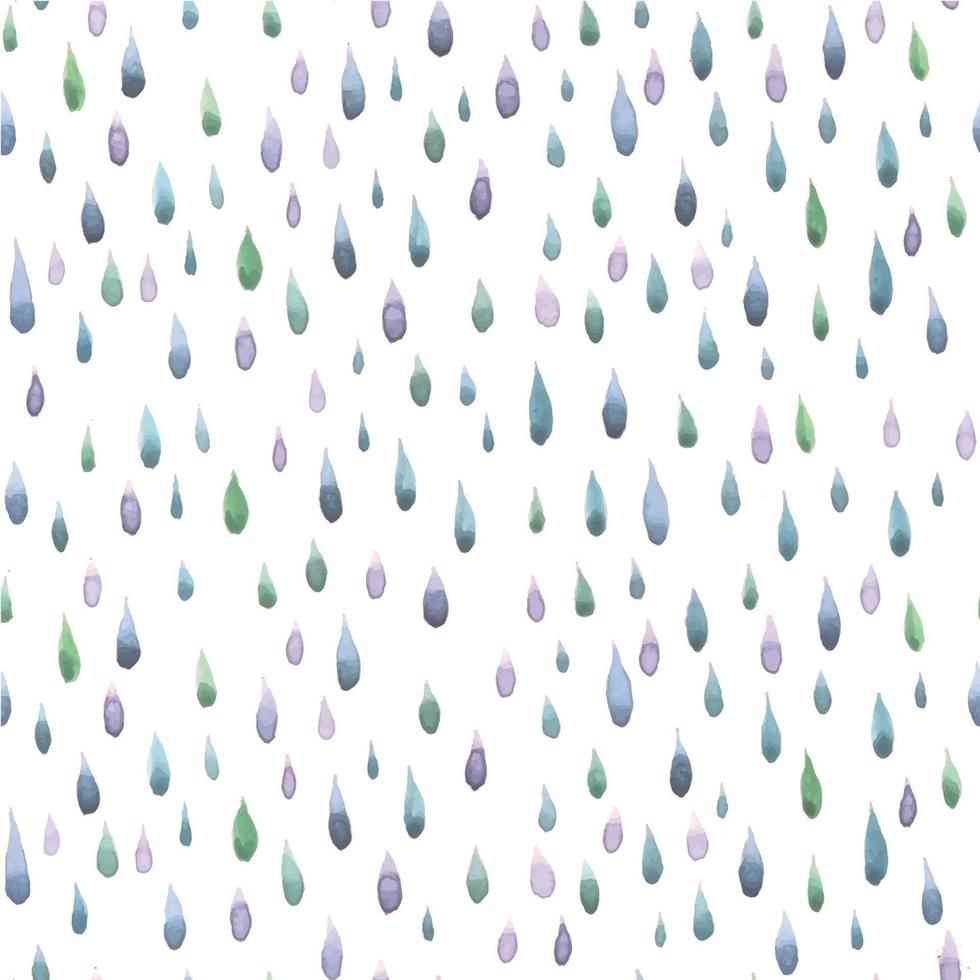 ilustración común. acuarela de patrones sin fisuras dibujando gotas de lluvia sobre un fondo blanco. aislado. lluvia de azul, violeta, turquesa. lindo fondo de acuarela para papel tapiz de bebé, textil, envolturas vector