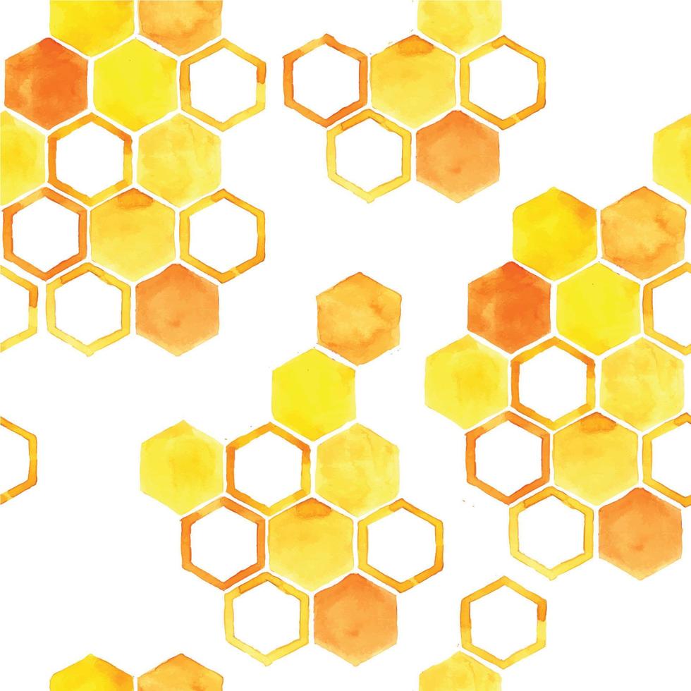 watercolor seamless pattern with yellow honeycombs on a white background. cute print on the theme of beekeeping, honey. vector