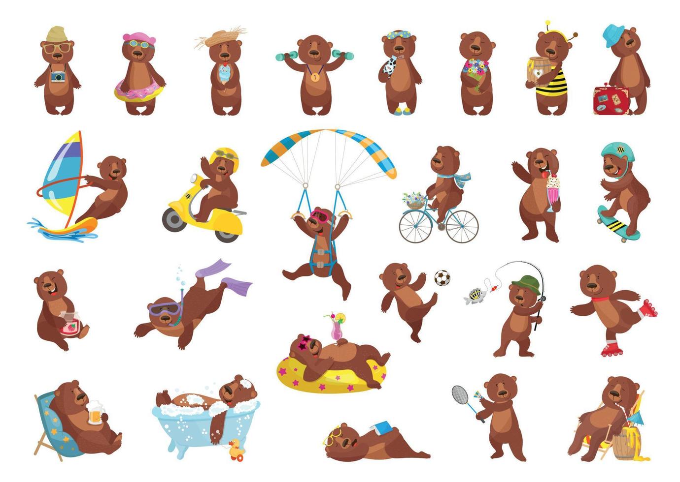 Set of Illustrations with Bear Character vector