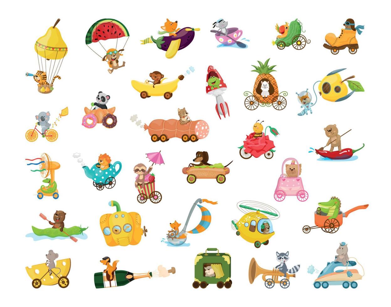 Animals Characters in Funny Transport vector