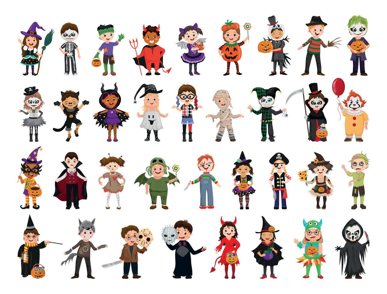 niños en disfraces de halloween vector