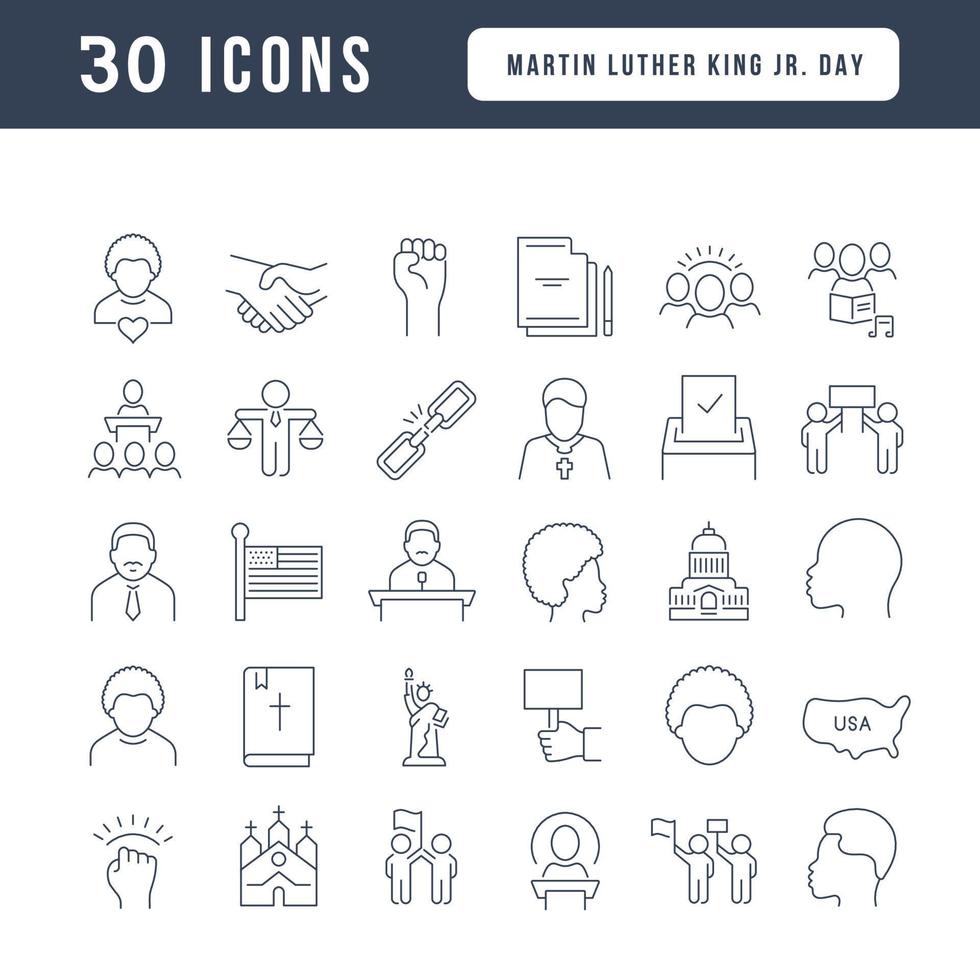 Set of linear icons of Martin Luther King Jr. Day vector