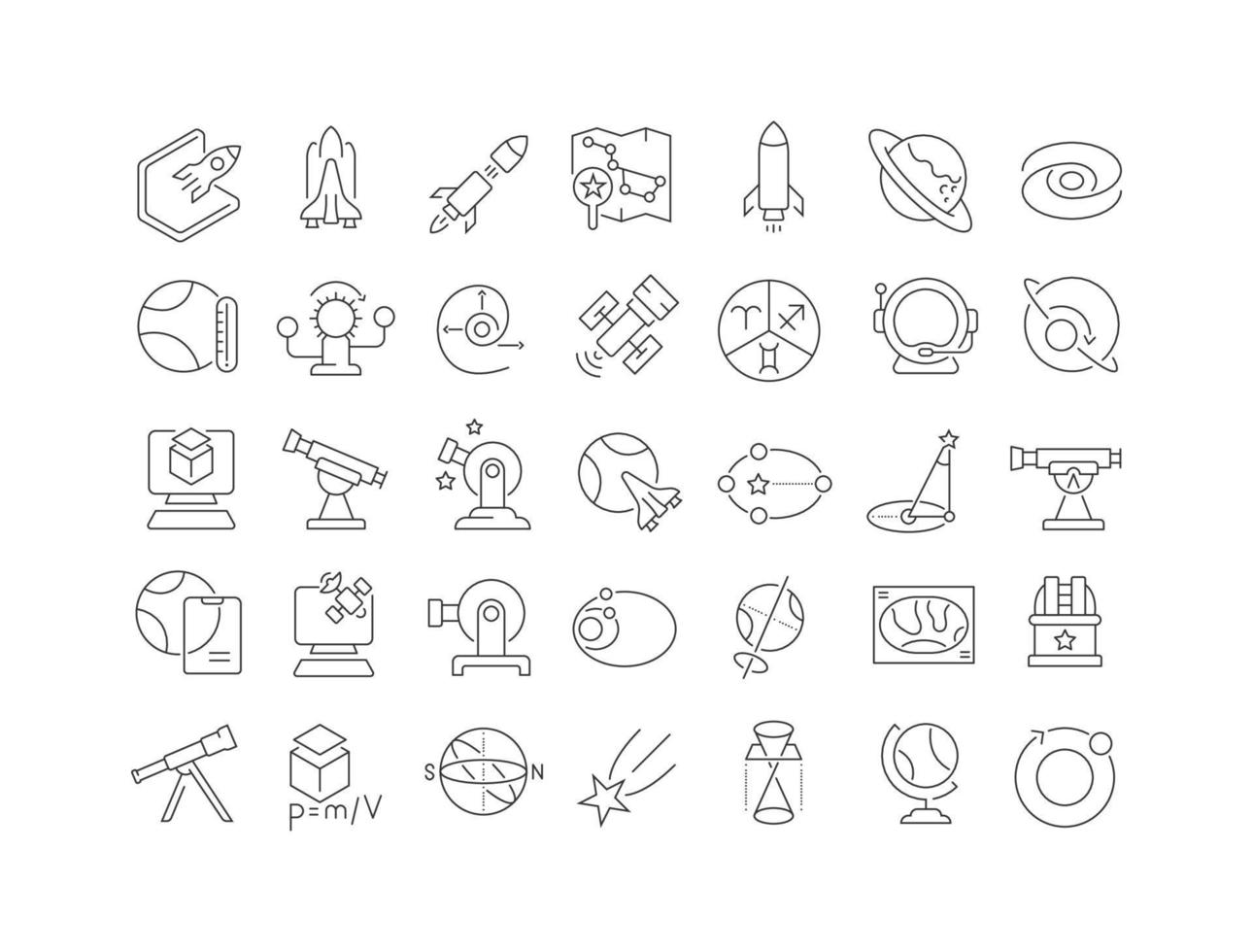 Set of linear icons of Astronomy vector