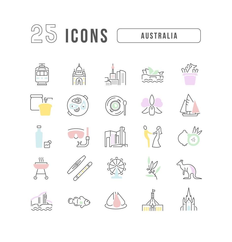 Set of linear icons of Australia vector