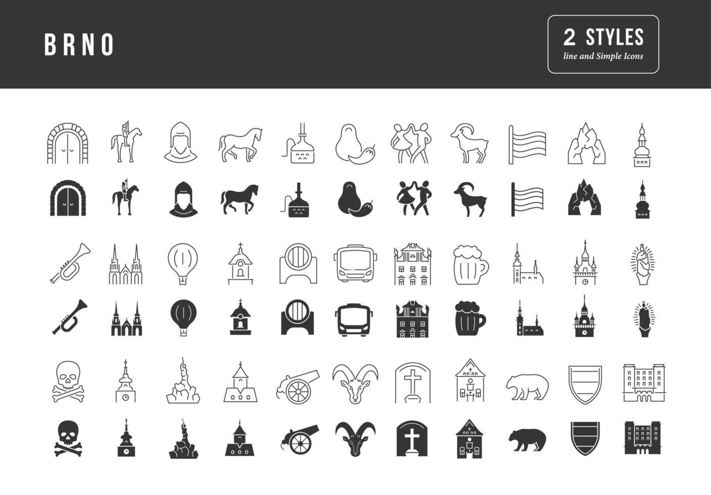 Set of simple icons of Brno vector