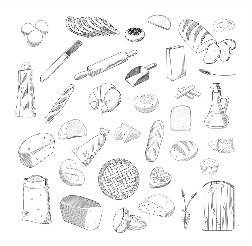 Illustrations of Bread in Art Ink Style vector