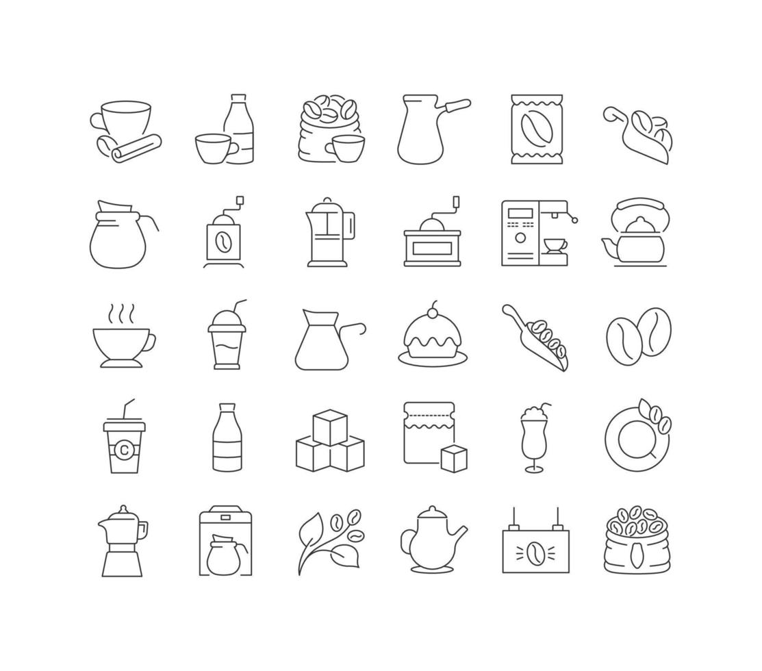 conjunto de iconos lineales de café vector