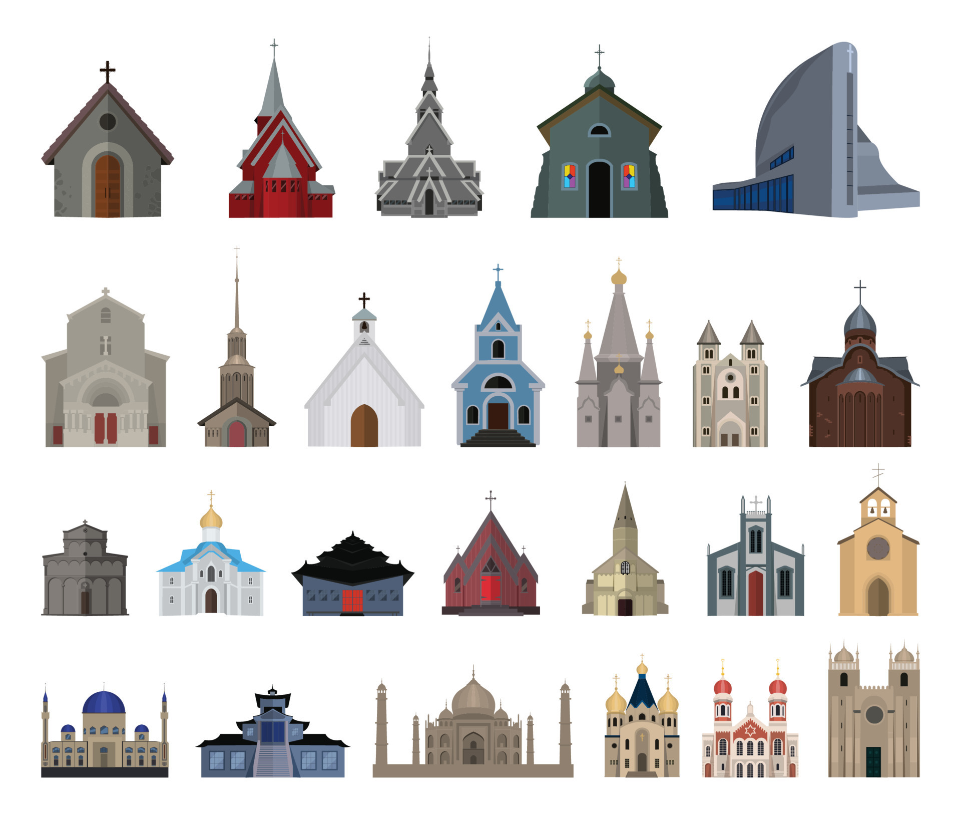 Religious Buildings Set 9639618 Vector Art at Vecteezy
