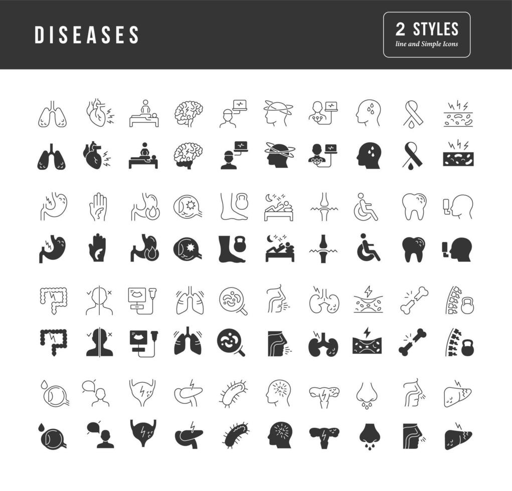 Set of simple icons of Diseases vector