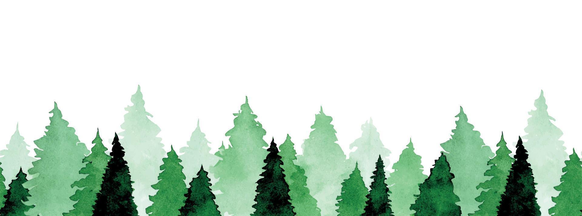 watercolor seamless border with green fir trees. pattern, print with abstract fir trees, fir trees isolated on a white background. christmas, new year. vector