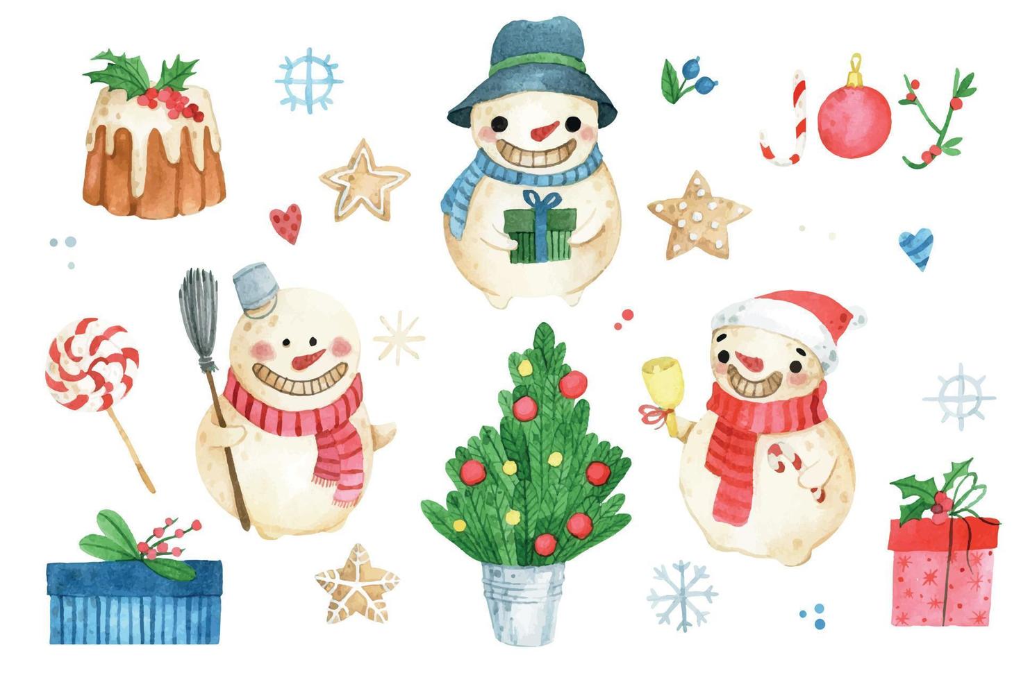 acuarela de patrones sin fisuras para navidad, año nuevo. imprime con lindos dibujos, regalos, copos de nieve, juguetes de navidad en un fondo blanco vector