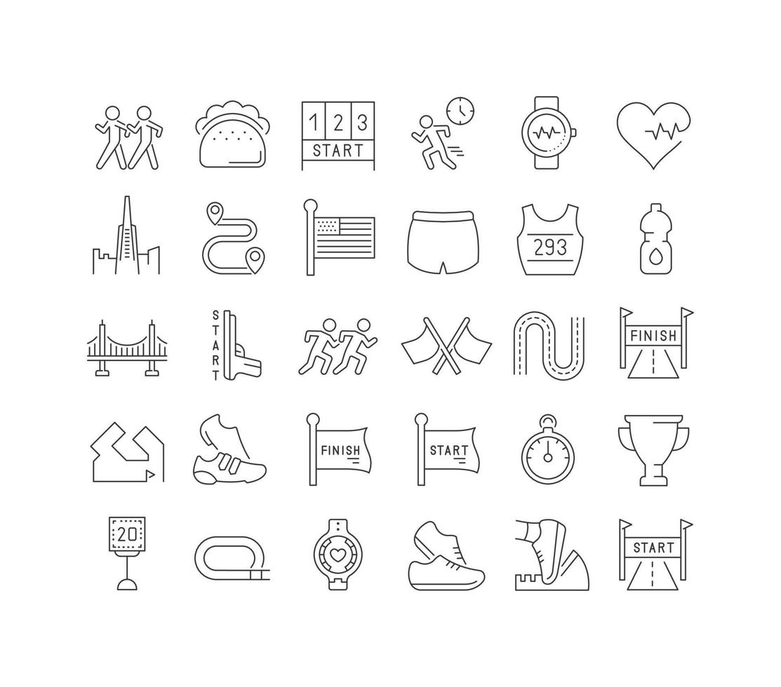 Set of linear icons of Bay to Breakers vector