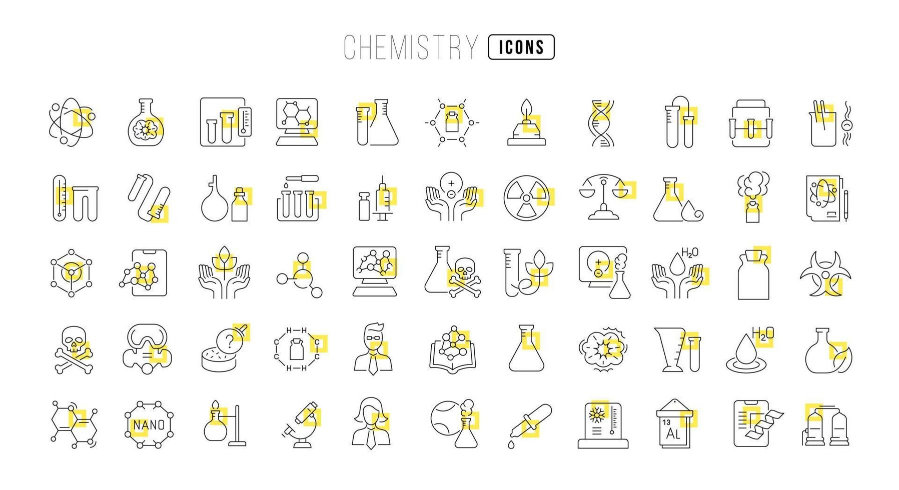 Set of linear icons of Chemistry vector