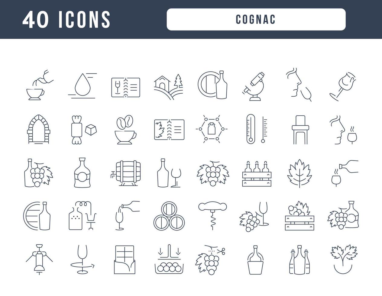 Set of linear icons of Cognac vector