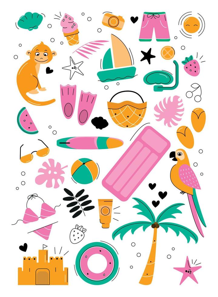 Summer Illustrations and Stickers vector