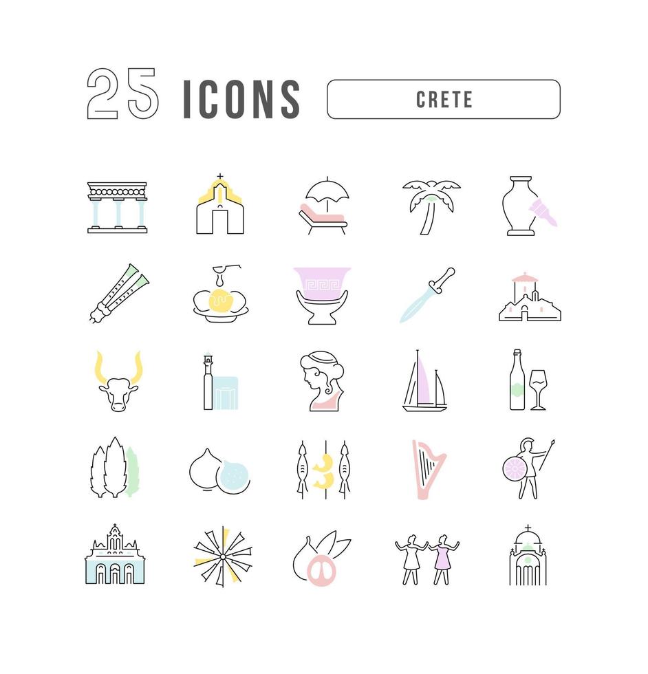 Set of linear icons of Crete vector