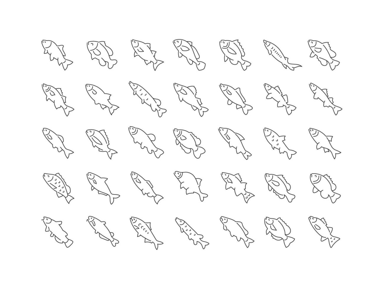 Set of linear icons of Freshwater Fish vector