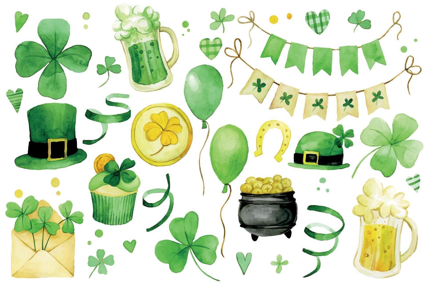 Cute green four leaf clover clip art set