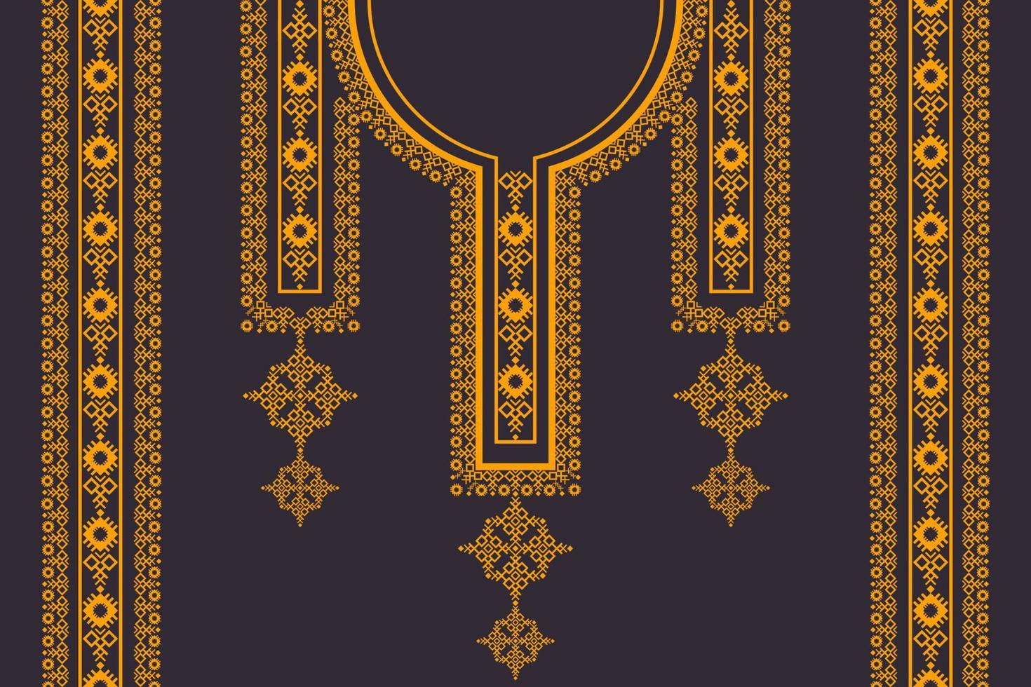 Ethnic neckline embroidery geometric pattern with border on black color background. Tribal art fashion for shirts. vector