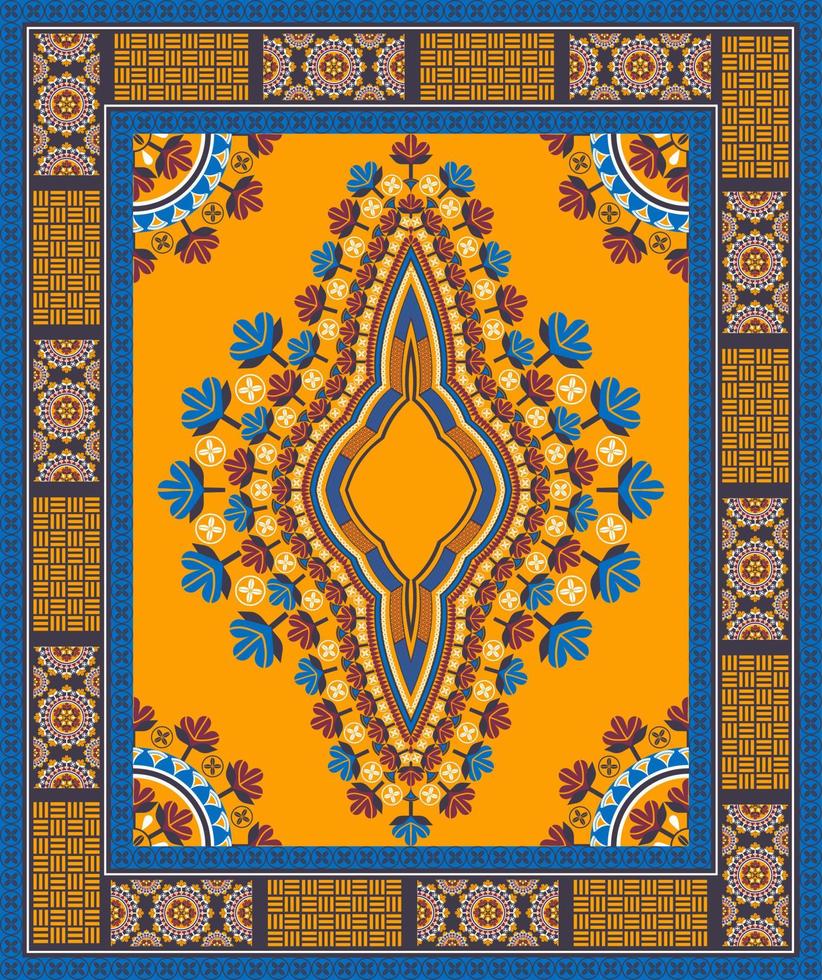 Ethnic west African dashiki traditional colorful pattern background. Tribal art shirts fashion. Neck embroidery ornaments. vector