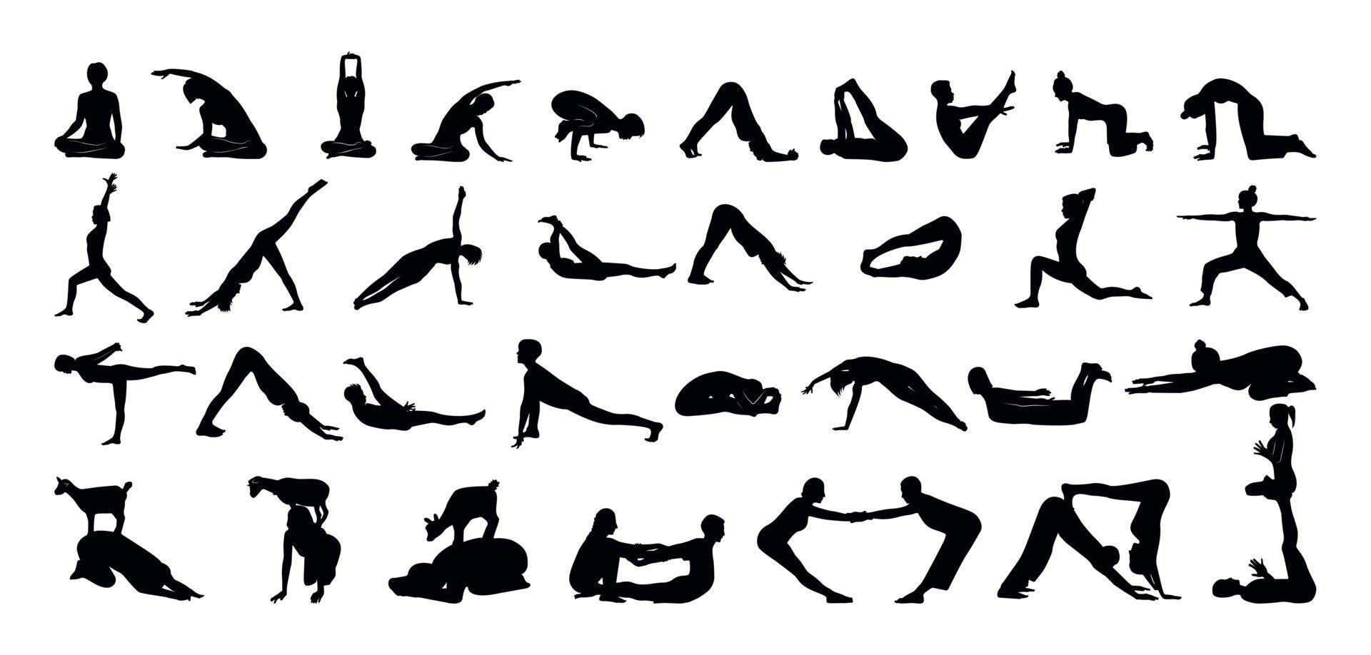 Black Silhouettes of People Doing Yoga vector