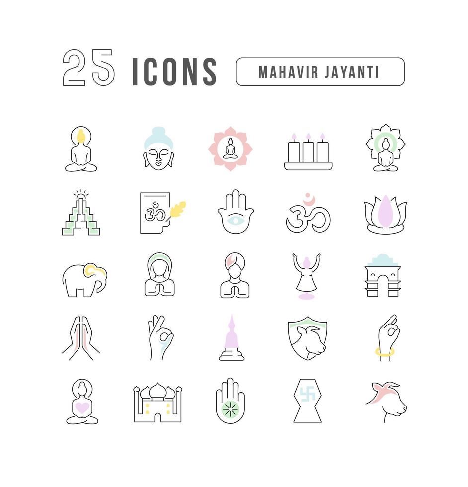 Vector Line Icons of Mahavir Jayanti