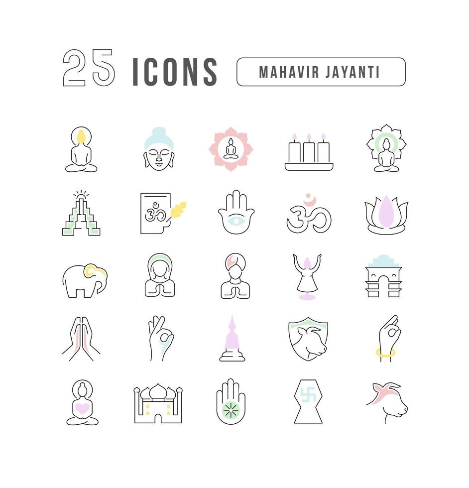 iconos de línea vectorial de mahavir jayanti vector